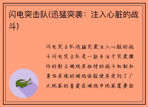 闪电突击队(迅猛突袭：注入心脏的战斗)